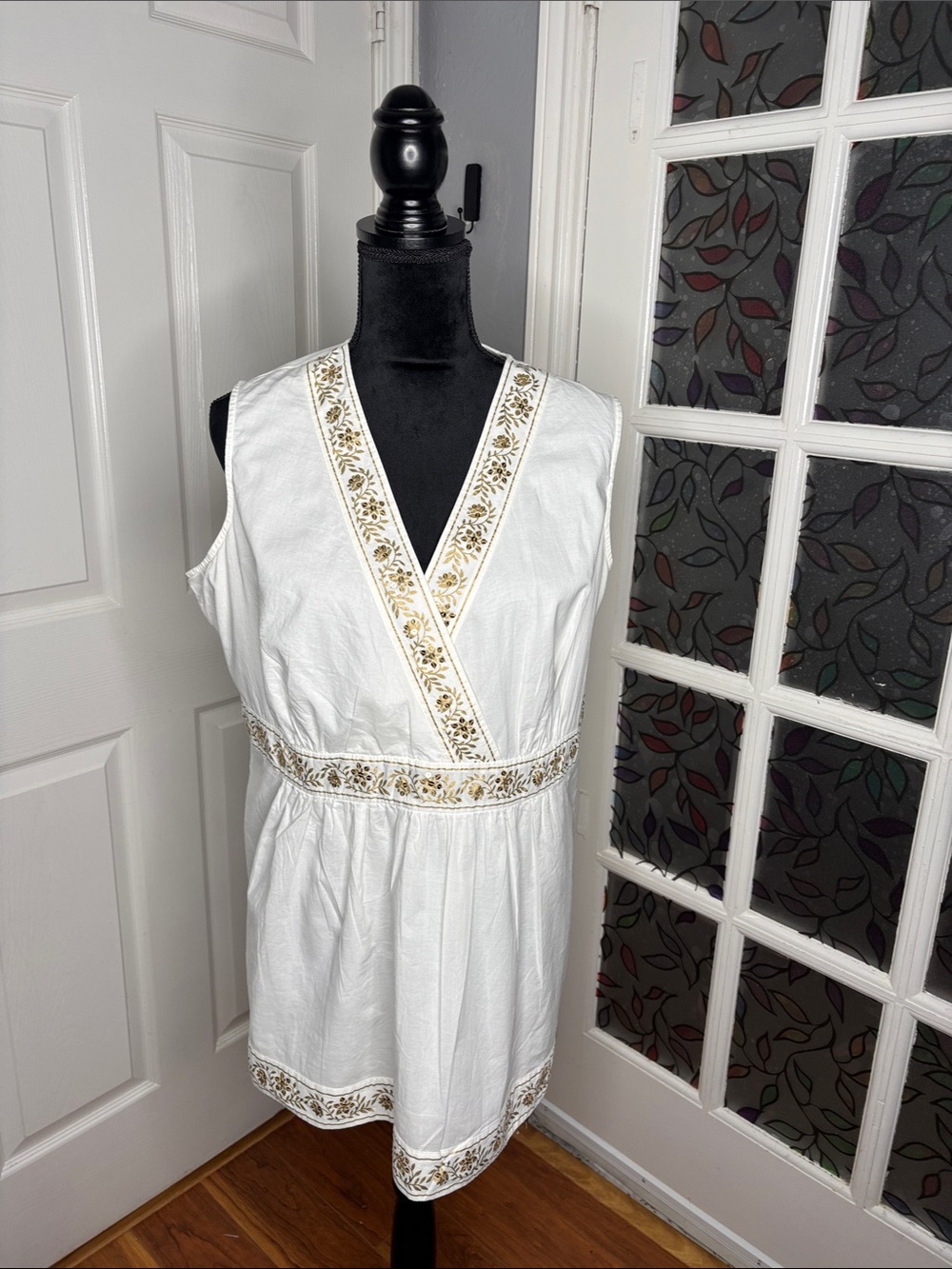 MICHAEL Michael Kors White Sleeveless Tunic with Gold Trim
